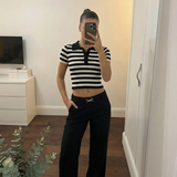 Striped Polo Knit Top for Casual Chic Style