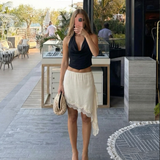 Asymmetrical Fringe Midi Skirt for Elegant Statement Style