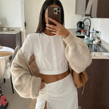 Sheer Cropped Long Sleeve Top for Elegant Minimal Style