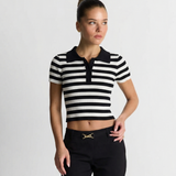 Striped Polo Knit Top for Casual Chic Style
