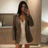 Slim Fit Faux Leather Blazer for Elegant Modern Style