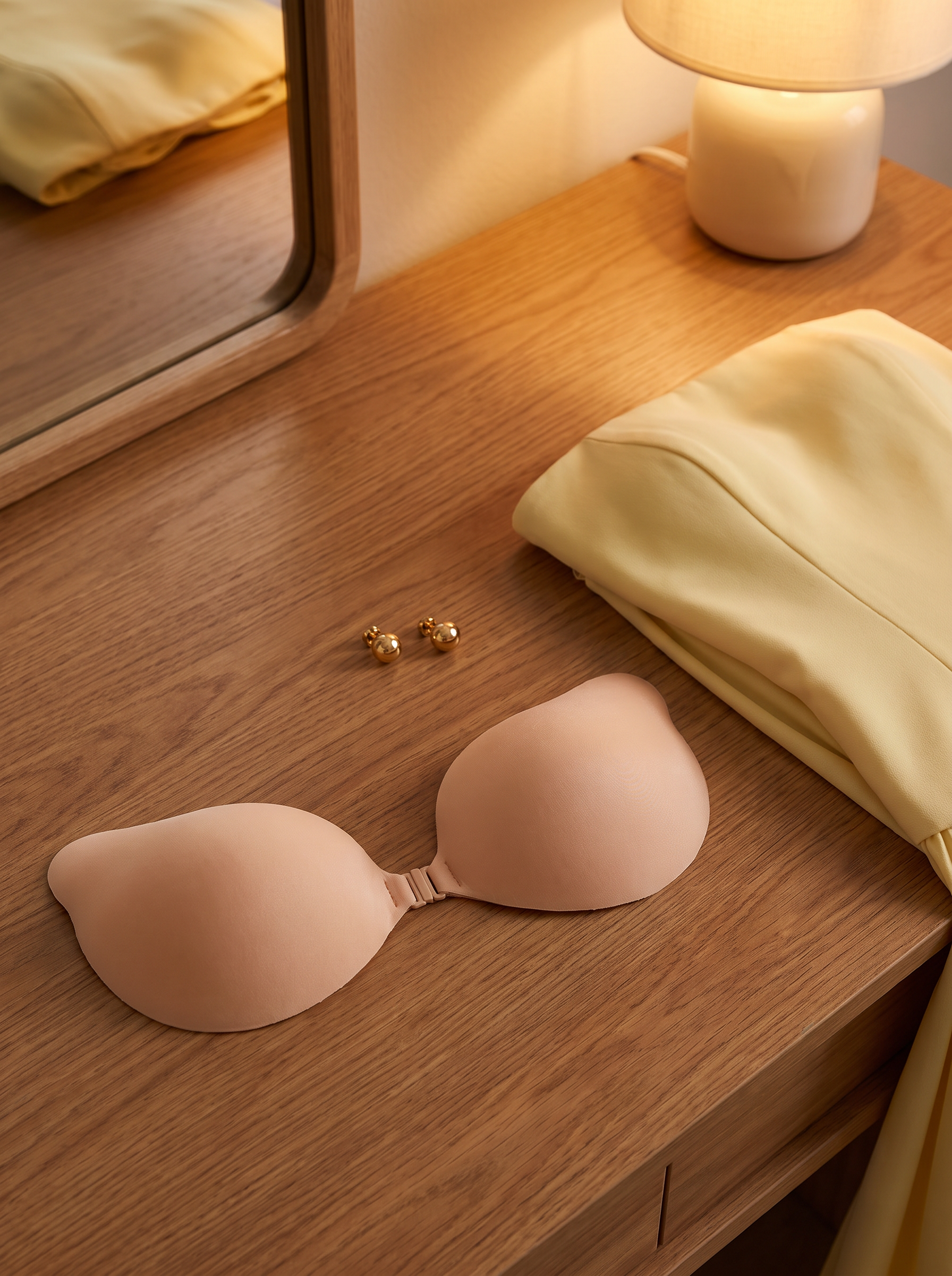 Invisible Lift Bra Cups on a dressing table while getting ready