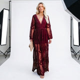 Women's Sheer Lace Maxi Dress