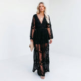 Women's Sheer Lace Maxi Dress
