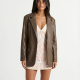 Slim Fit Faux Leather Blazer for Elegant Modern Style