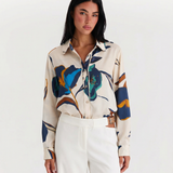 Abstract Print Button Shirt – Long Sleeve Relaxed Fit Blouse