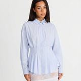 Pleated Waist Button Shirt for Elegant Feminine Style