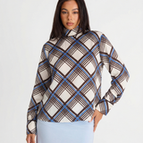 Geometric Print High Neck Blouse – Long Sleeve Statement Top
