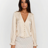 V-Neck Button Blouse – Elegant Long Sleeve Fitted Top