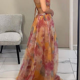 Women's Strapless Watercolor Maxi Dress
