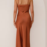 Strapless Satin Maxi Dress – Elegant High Slit Evening Gown