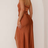 Strapless Satin Maxi Dress – Elegant High Slit Evening Gown