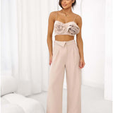 Strapless Rose Detail Crop Top – Elegant Fitted Bandeau