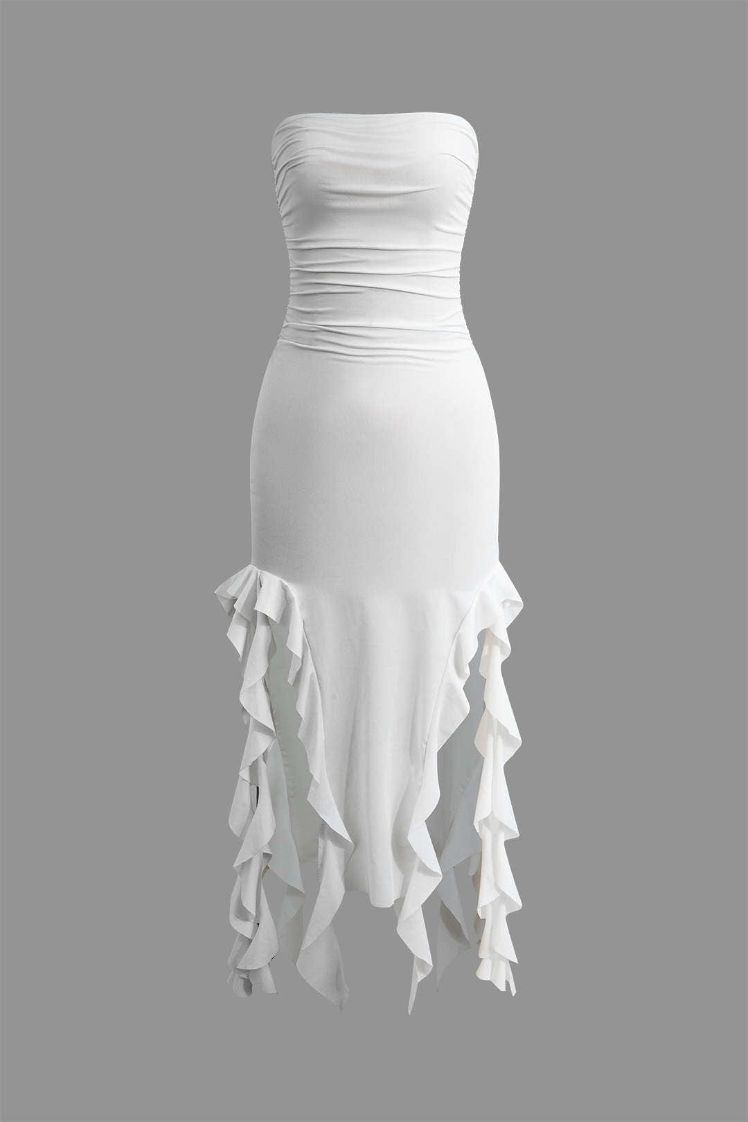 Strapless Fringe Hem Bodycon Midi Dress