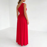 Women's One-Shoulder High Slit Maxi Dress