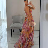 Women's Strapless Watercolor Maxi Dress