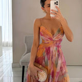 Women's Strapless Watercolor Maxi Dress