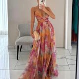 Women's Strapless Watercolor Maxi Dress