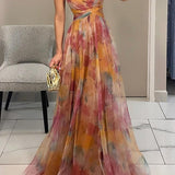 Women's Strapless Watercolor Maxi Dress