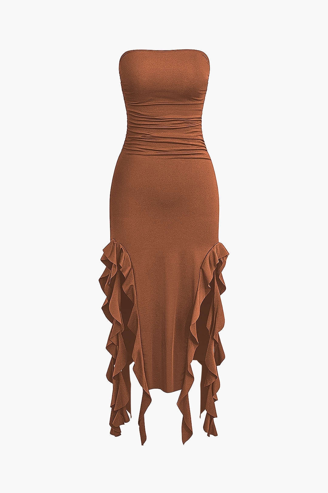 Strapless Fringe Hem Bodycon Midi Dress