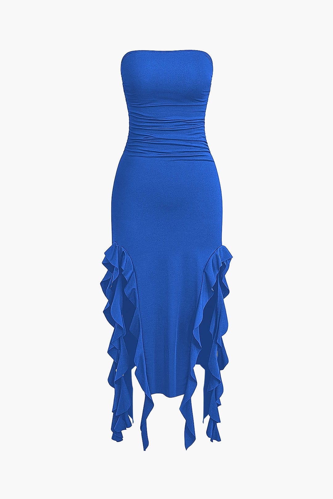 Strapless Fringe Hem Bodycon Midi Dress