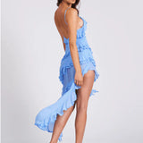 Ruffle Trim Midi Dress – Asymmetric Flowy Party Dress