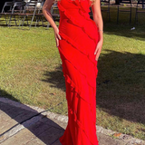 Women's Strapless Ruffle Maxi Dress
