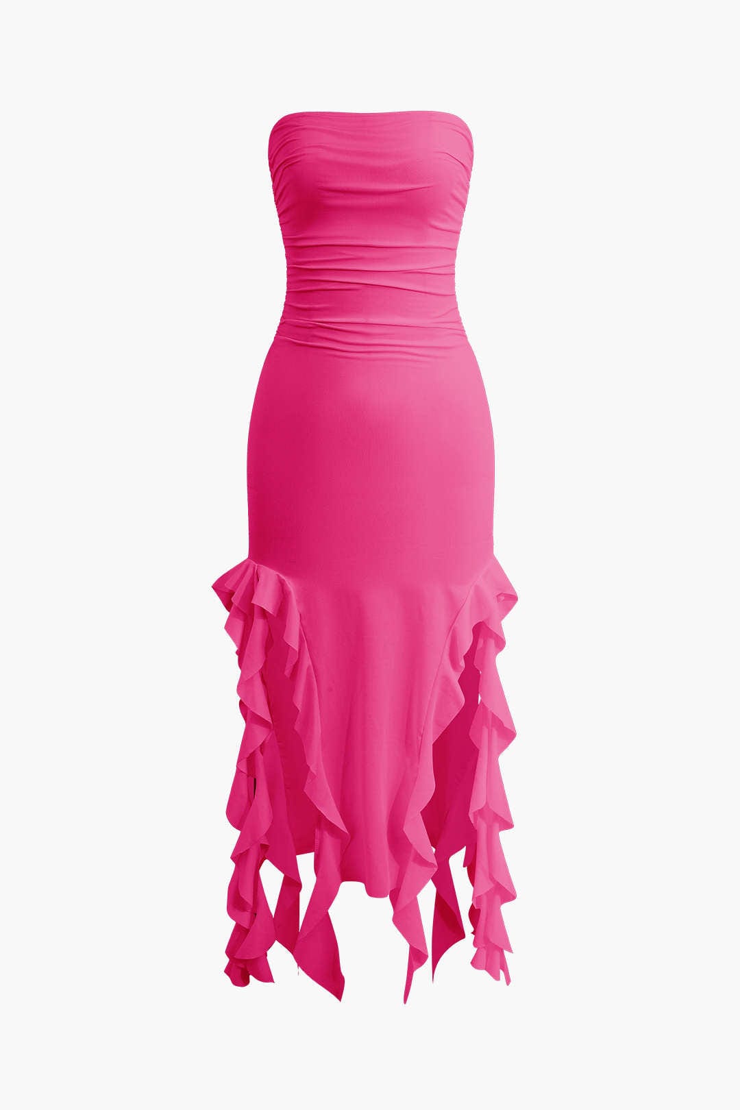 Strapless Fringe Hem Bodycon Midi Dress