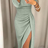 Women's Ruched Long Sleeve Midi Dress