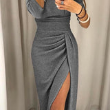 Women's Ruched Long Sleeve Midi Dress