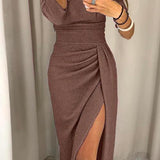 Women's Ruched Long Sleeve Midi Dress
