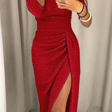 Women's Ruched Long Sleeve Midi Dress