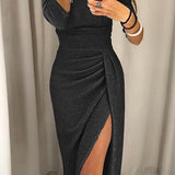 Women's Ruched Long Sleeve Midi Dress