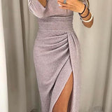 Women's Ruched Long Sleeve Midi Dress
