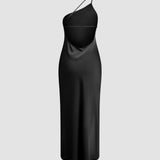 Backless Halter Maxi Dress – Sleek High Slit Evening Gown