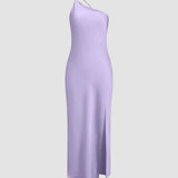 Backless Halter Maxi Dress – Sleek High Slit Evening Gown