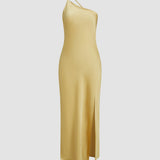 Backless Halter Maxi Dress – Sleek High Slit Evening Gown