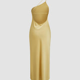 Backless Halter Maxi Dress – Sleek High Slit Evening Gown