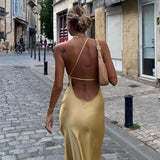 Backless Halter Maxi Dress – Sleek High Slit Evening Gown