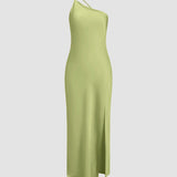 Backless Halter Maxi Dress – Sleek High Slit Evening Gown