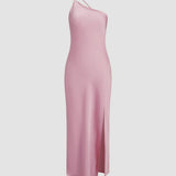 Backless Halter Maxi Dress – Sleek High Slit Evening Gown