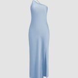 Backless Halter Maxi Dress – Sleek High Slit Evening Gown