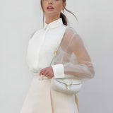 Sheer Sleeve Button Blouse for Elegant Feminine Style