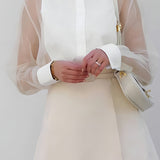 Sheer Sleeve Button Blouse for Elegant Feminine Style