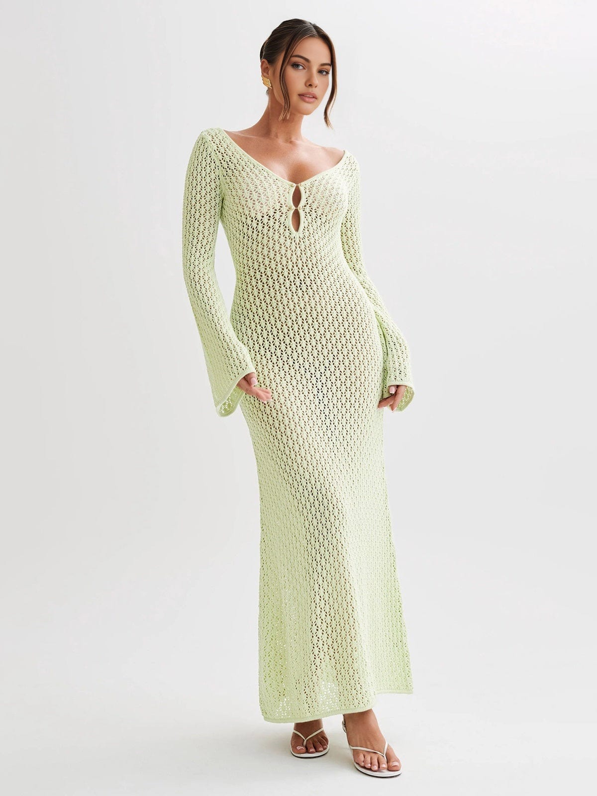 Knit Button Front Maxi Dress – Long Sleeve Elegant Lounge Dress