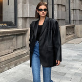 Oversized Faux Leather Blazer for Effortless Street Style