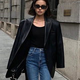 Oversized Faux Leather Blazer for Effortless Street Style