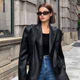 Oversized Faux Leather Blazer for Effortless Street Style