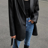 Oversized Faux Leather Blazer for Effortless Street Style