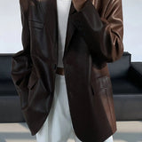Oversized Faux Leather Blazer for Effortless Street Style